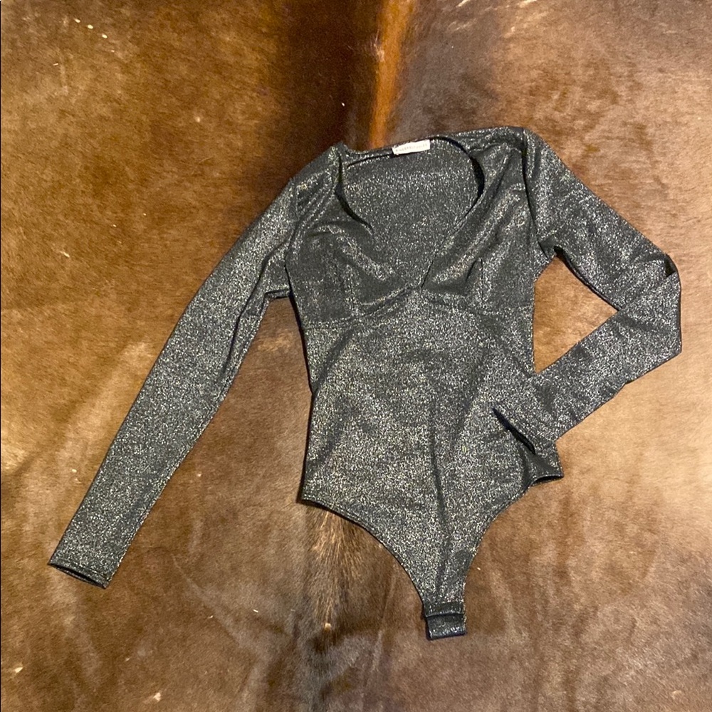 Shimmering Black Long Sleeve Bodysuit